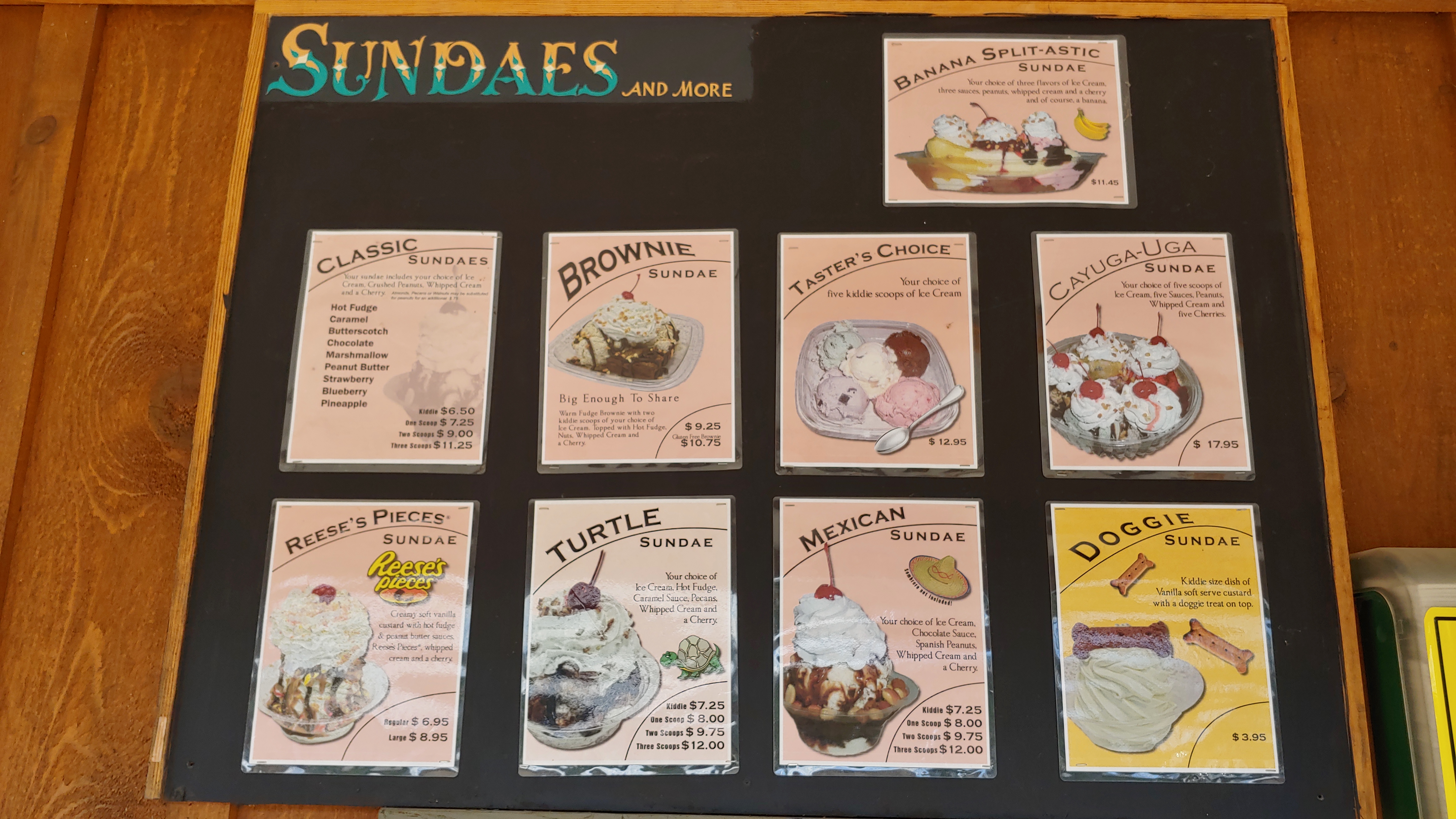 sundae menu at Cayuga Lake Creamery