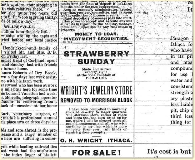 Ice cream sundae ad Ithaca Daily Journal 1892