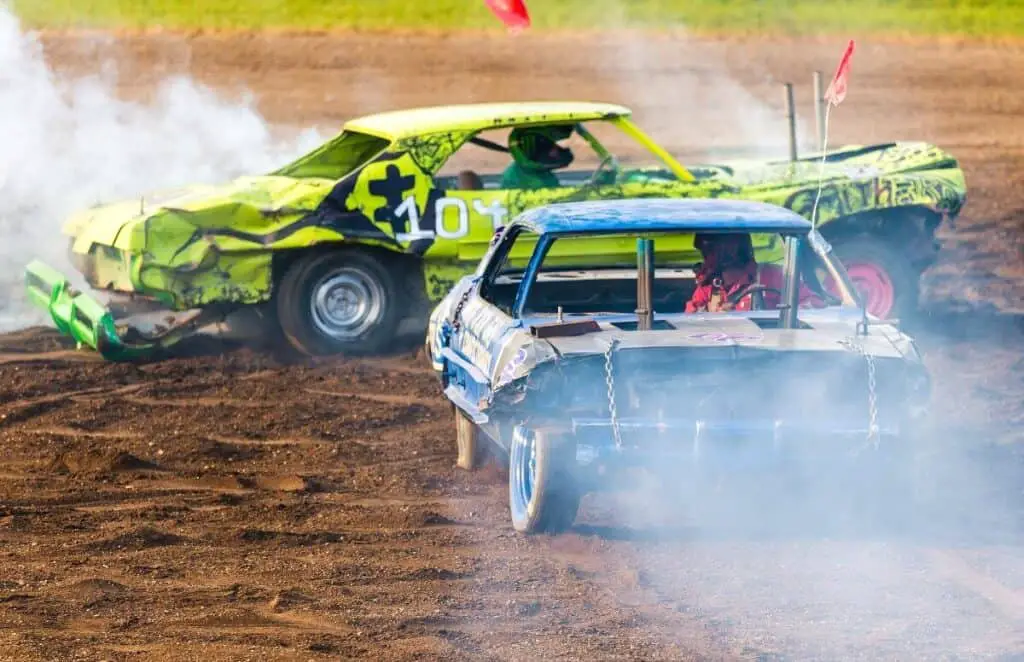 two cars crashing at a demolition derby