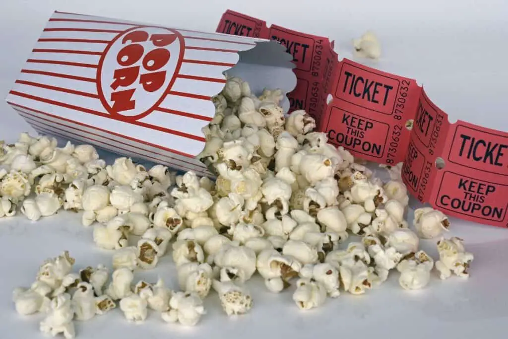 popcorn container and tickets