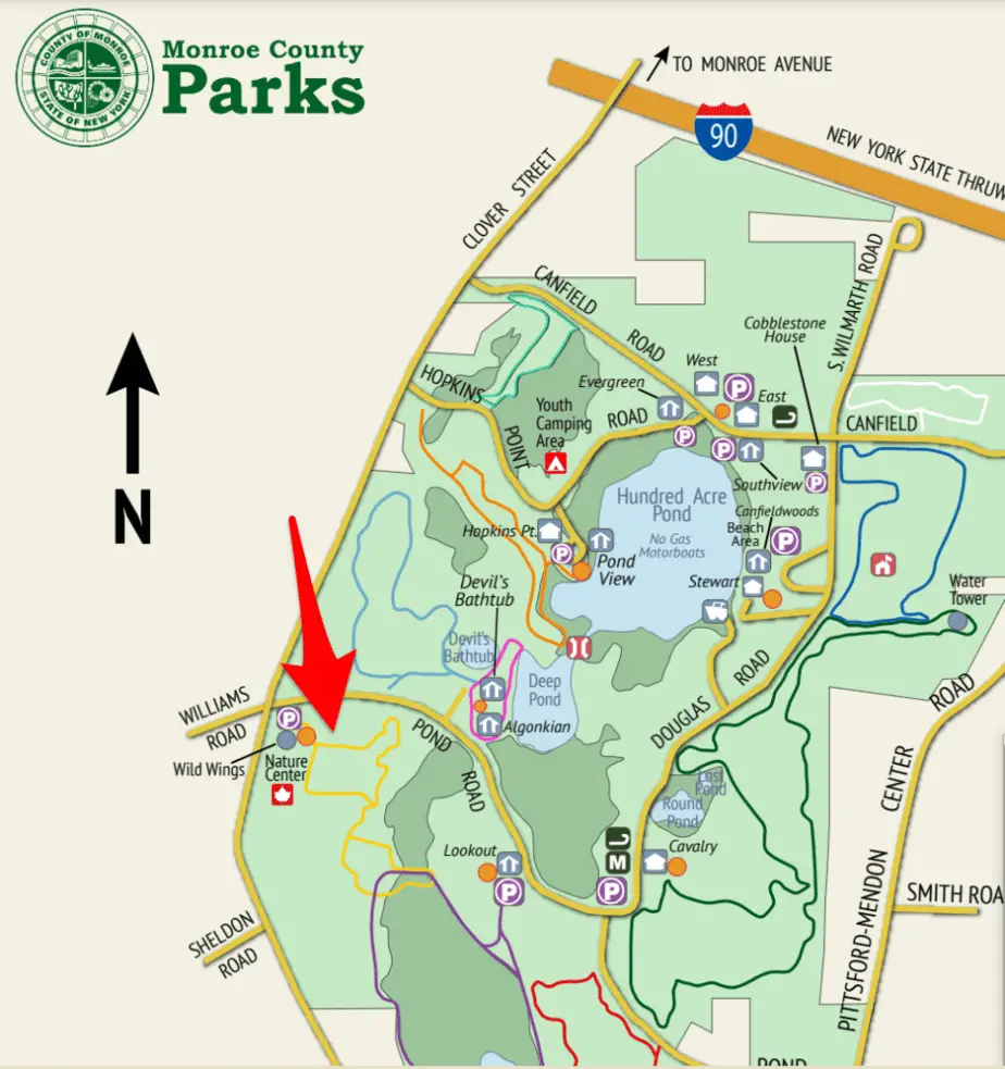 map of Mendon Ponds Park